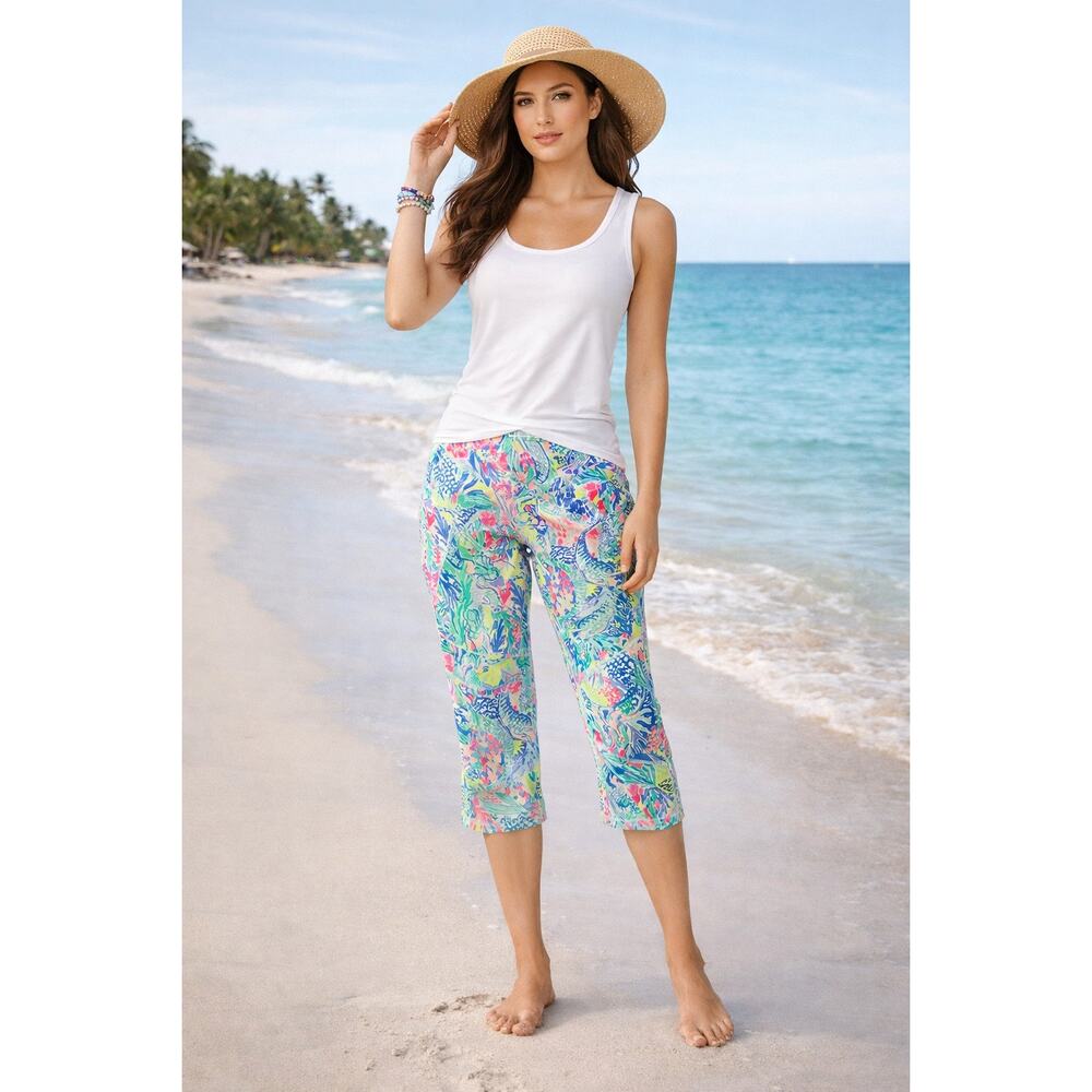 Lilly Pulitzer Luxletic Mermaid’s Cove UPF Crop Leggings Small Colorful Print - Picture 7 of 7